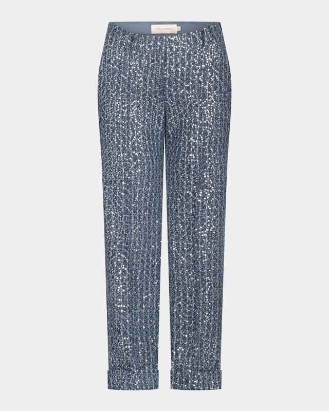 Garmet Paillette Straight-Leg Cuffed Ankle Pants